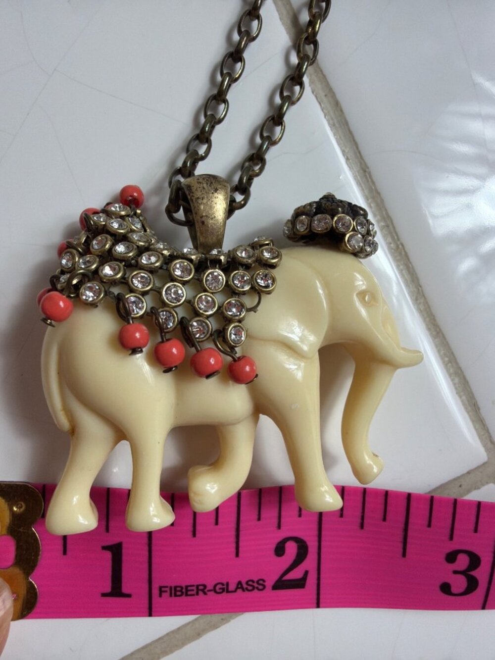 J.Crew Elephant Necklace Statement Pendant Boho Vintage style Patina - Picture 6 of 11